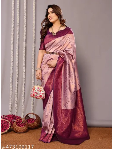 Pure Soft Silk Lightweight Banarasi ( Wine ) Wedding Bridal Wear Designer Ethnic Saree Available At Low Prices