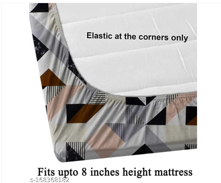 glace cotton elastic fitted bedsheet with 2 pillow covers- size: double