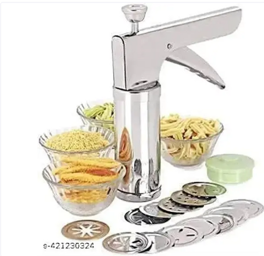 Stainless Steel Kitchen Press with 15 Different Types of Jalies, Murukku Maker/Bhujiya Maker/Noodles/Cookies/Namkeen/Chakali Maker/Sev Maker/Farsan Maker/Gathiya Maker