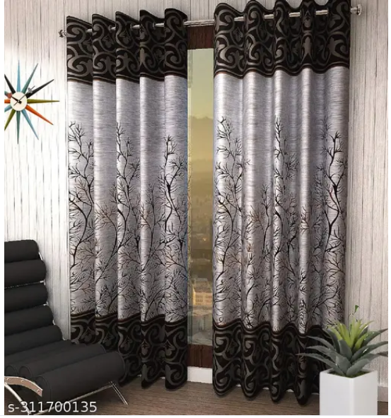 KANUSHI Industries® 2 Pieces Washable Polyster Panel Design Eyelet Long Door Curtain Set (Panel Brown)(CUR-PANEL-BROWEN-STICK-9FEET-2PC)