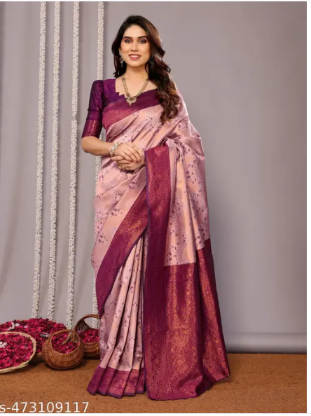 Pure Soft Silk Lightweight Banarasi ( Wine ) Wedding Bridal Wear Designer Ethnic Saree Available At Low Prices