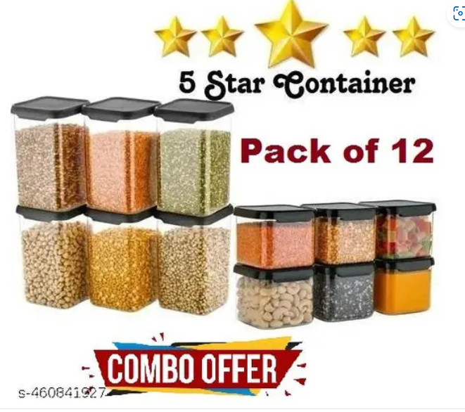 Airtight Plastic 500ml -- 6 And 1100ml -- 6Storage Jar and Container Set-12 | BPA Free | Multipurpose Storage | Set of 12 (Black)