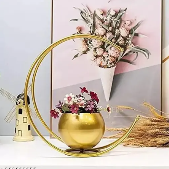 Attractive Flower vase | Decorative flower vases for home | Metal Urli Flower Vase | Home decor flower pot with crescent moon shape | Flower Vase |