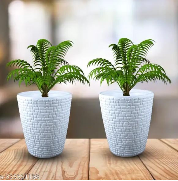 Decorative Indoor and for Outdoor Plastic Fancy Designer Marble pot plant White 8"(Pack Of 2)