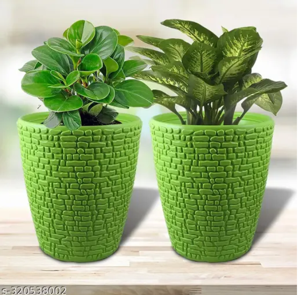 Decorative Indoor and  Outdoor Plastic Fancy Designer Flower pots  (Green 8" Pack Of 2)