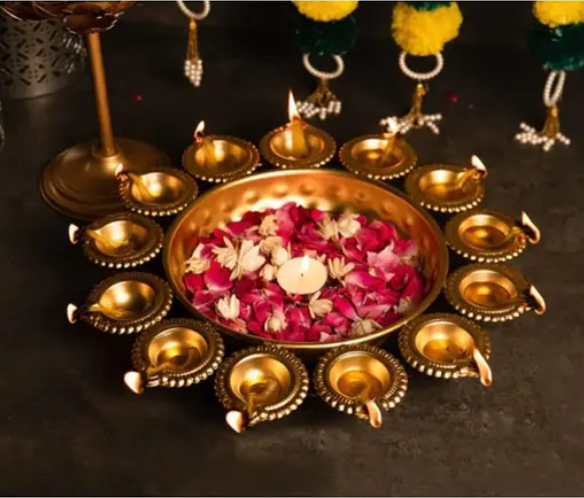 Metal Diya Urli Bowl for Home Decor Diwali Gift ||  urli Bowl for Home Festival Decoration.