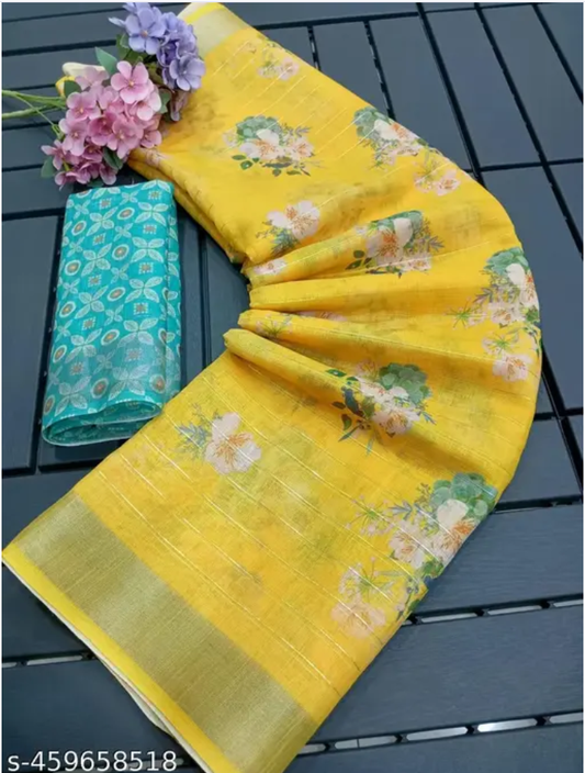 New Collection Pure cotton linen printed Saree 2024