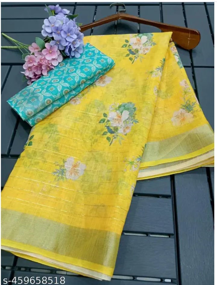 New Collection Pure cotton linen printed Saree 2024