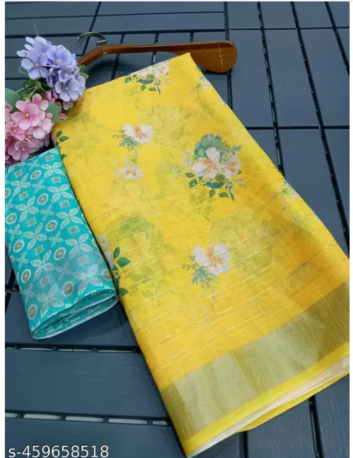 New Collection Pure cotton linen printed Saree 2024