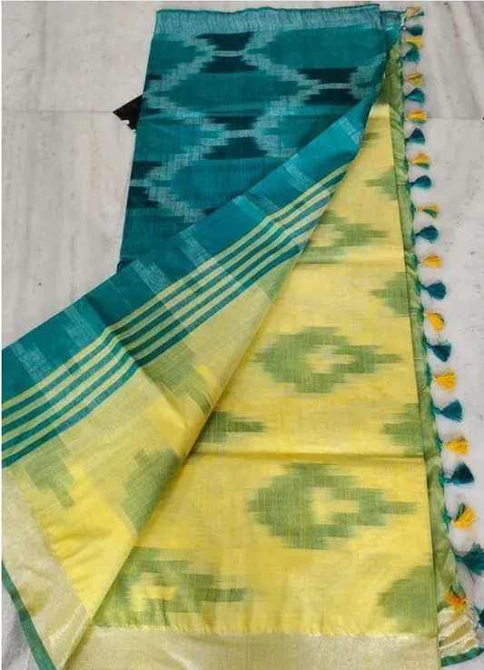 Handloom ikat pattern design cotton saree with matching blouse