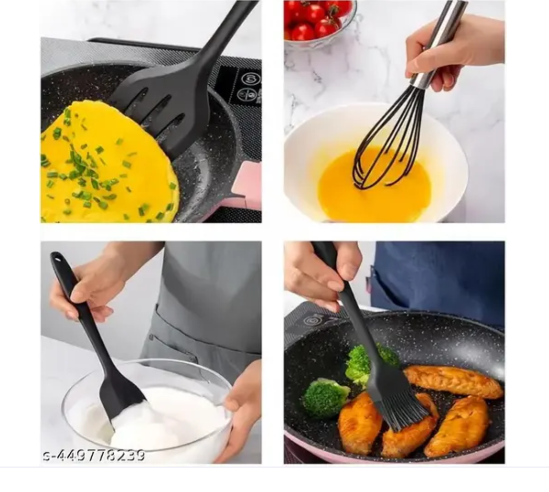 5-Piece Heat-Resistant Silicone Kitchen Tool Set || Non-Stick Cooking & Baking Essentials (Black)