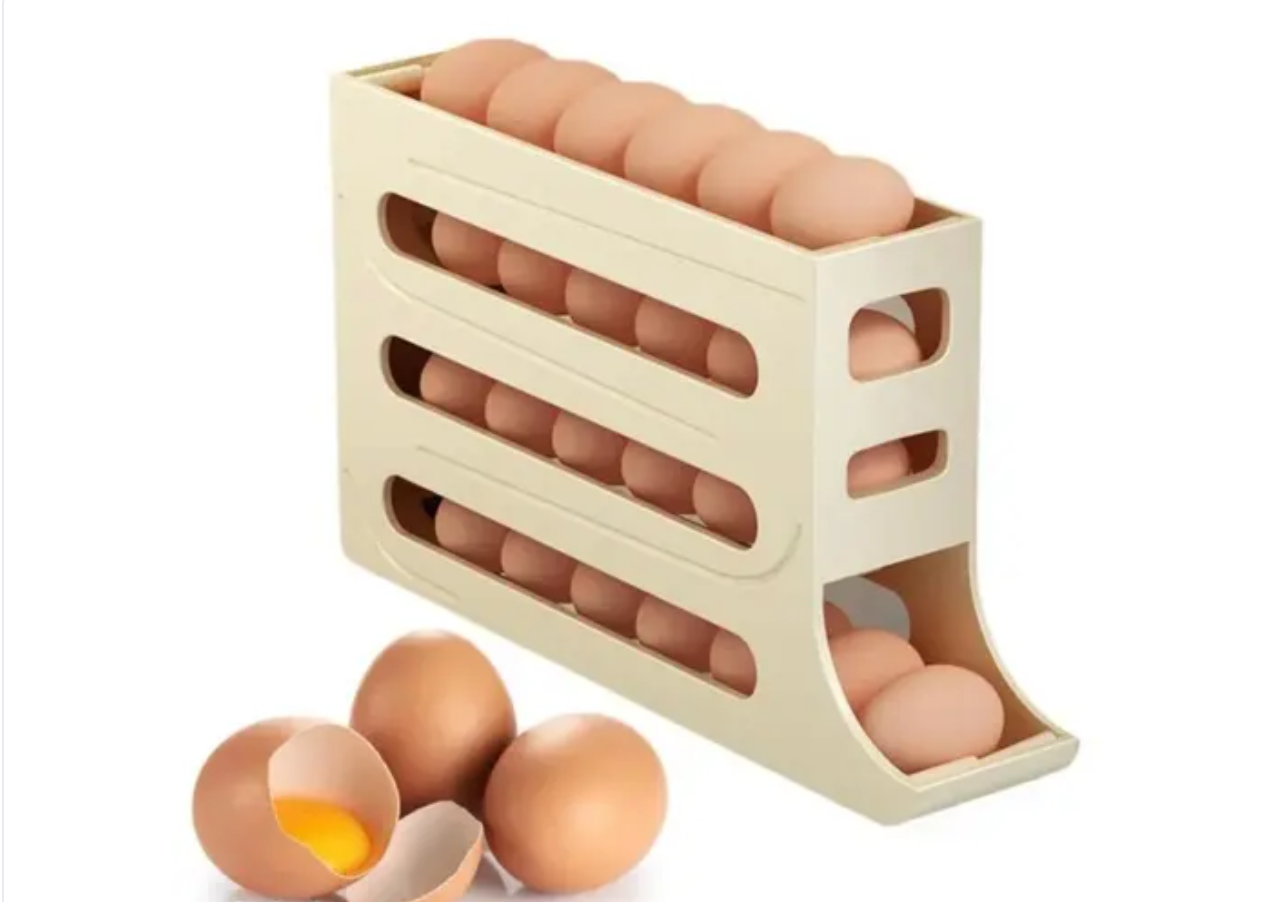 Automatic Egg Dispenser Box, 4-Tier Egg Storage Box for Fridge, Holds upto 30 Eggs, Egg Rolling Dispenser for Easy Access, Ideal Egg Tray Box for Organized Storage (colour - Cream)