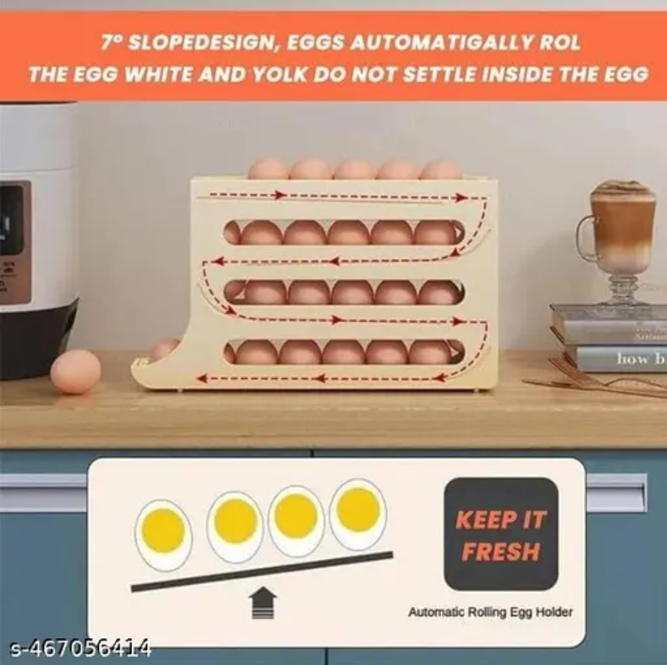 Automatic Egg Dispenser Box, 4-Tier Egg Storage Box for Fridge, Holds upto 30 Eggs, Egg Rolling Dispenser for Easy Access, Ideal Egg Tray Box for Organized Storage (colour - Cream)