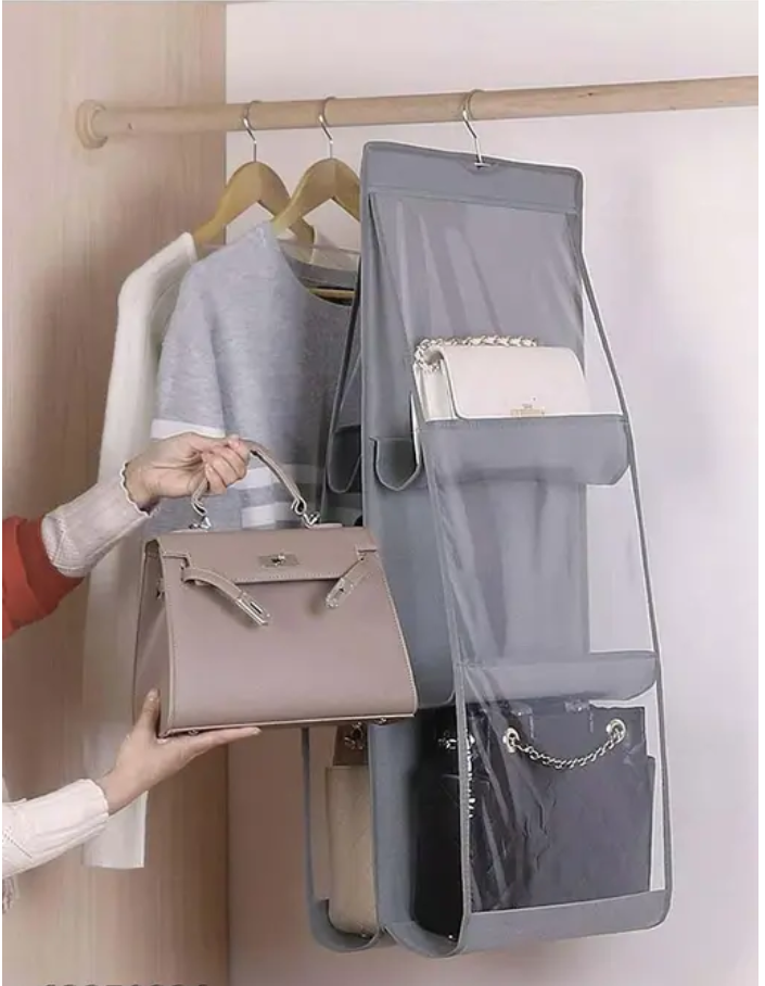 Purse Handbag Organizer 6 Pocket Foldable Large Clear Anti Dust Hanging Storage Bag Organizer(colour) Grey