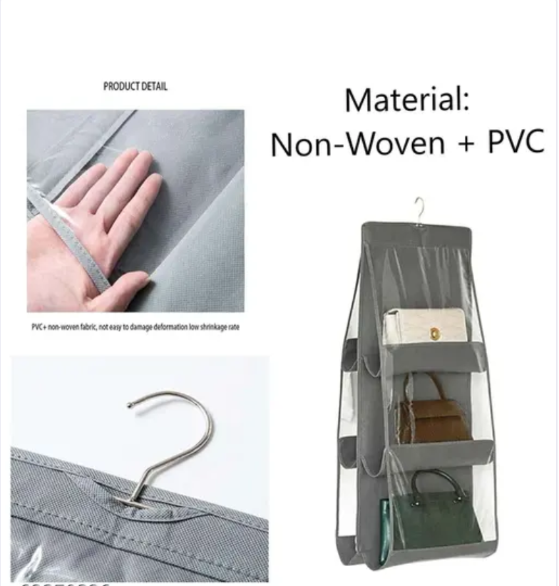 Purse Handbag Organizer 6 Pocket Foldable Large Clear Anti Dust Hanging Storage Bag Organizer(colour) Grey