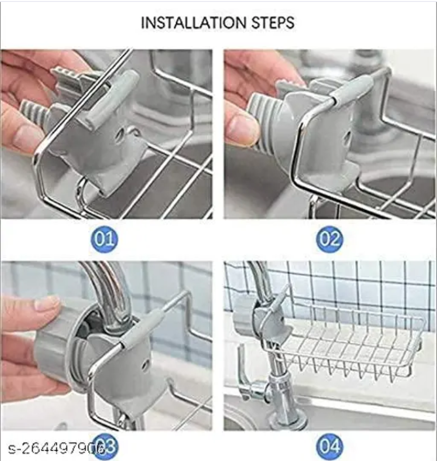 Adjusting Multifunctional Stainless Steel Caddy Over Sink Clamp Faucet Sponge Scrubber Holder