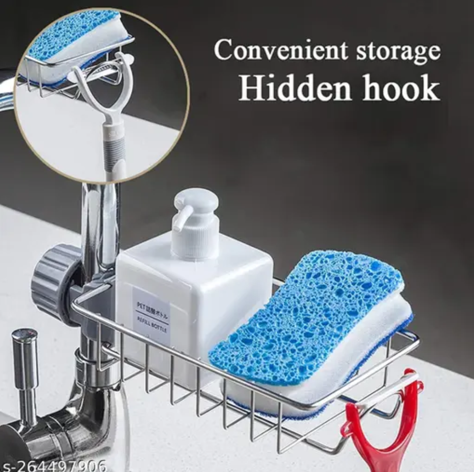 Adjusting Multifunctional Stainless Steel Caddy Over Sink Clamp Faucet Sponge Scrubber Holder