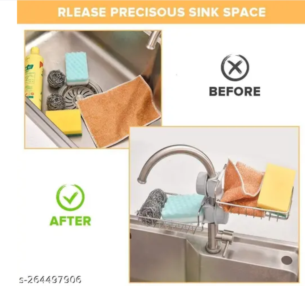 Adjusting Multifunctional Stainless Steel Caddy Over Sink Clamp Faucet Sponge Scrubber Holder