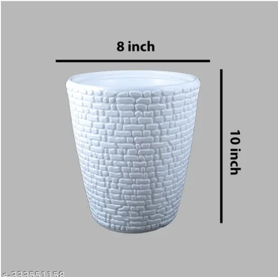 Decorative Indoor and for Outdoor Plastic Fancy Designer Marble pot plant White 8"(Pack Of 2)